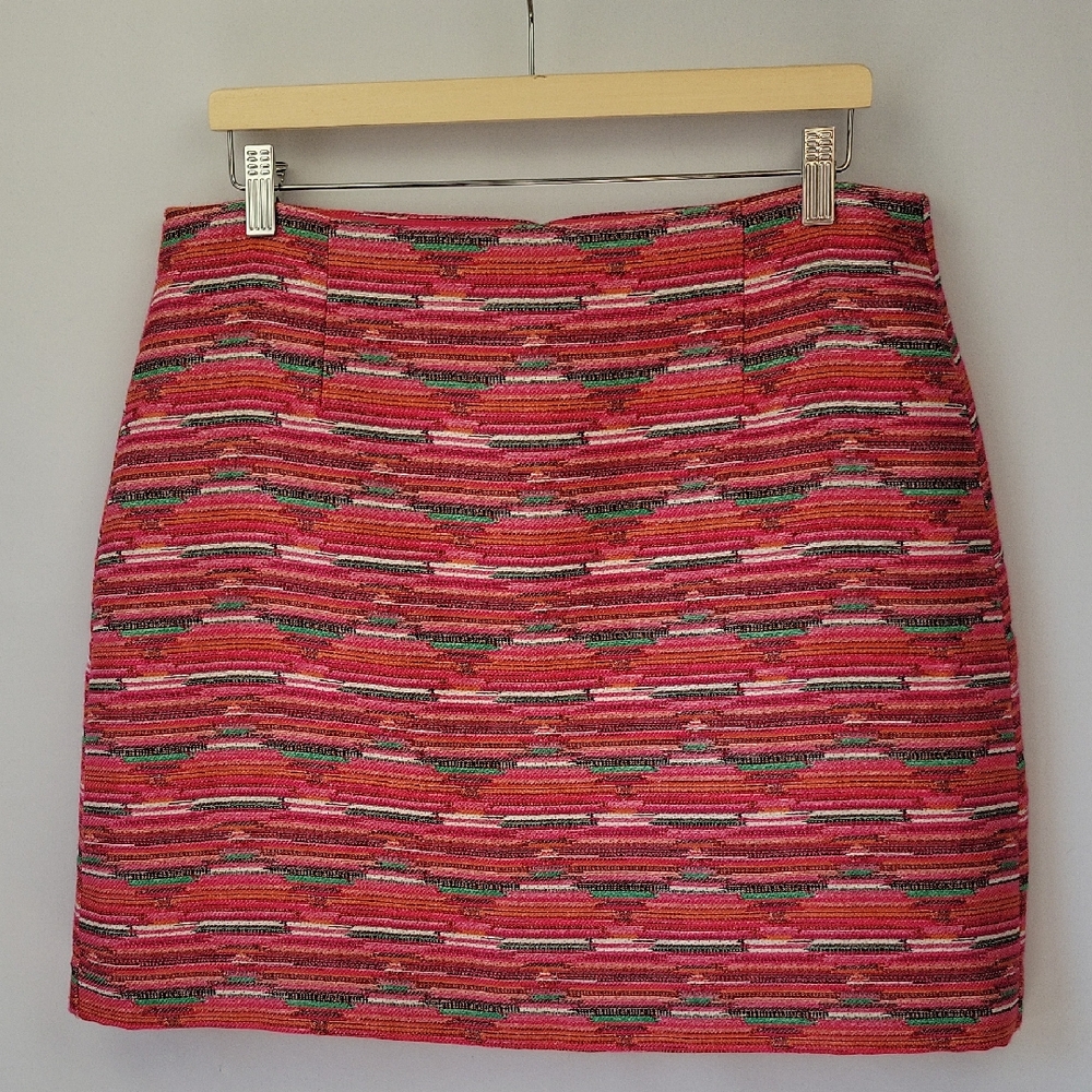 LOFT Geometric Twill Mini Skirt Fuchsia/ Green Size 12